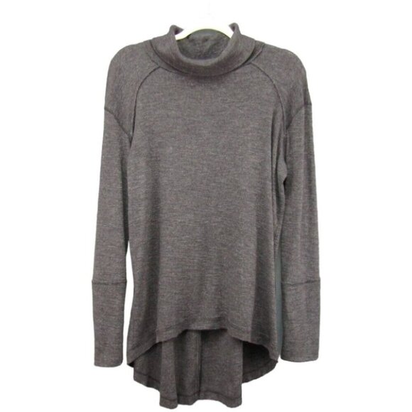 Free People We The Free Gray Split Back Turtleneck Tunic Top Size L Long Sleeve - Picture 1 of 10